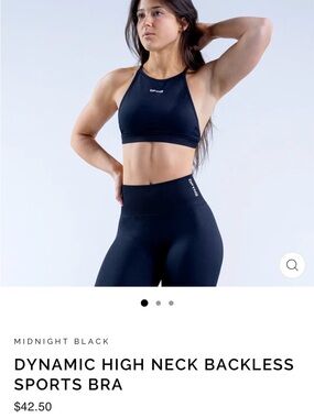 Dynamic High Neck Backless Sports Bra in Midnight Black